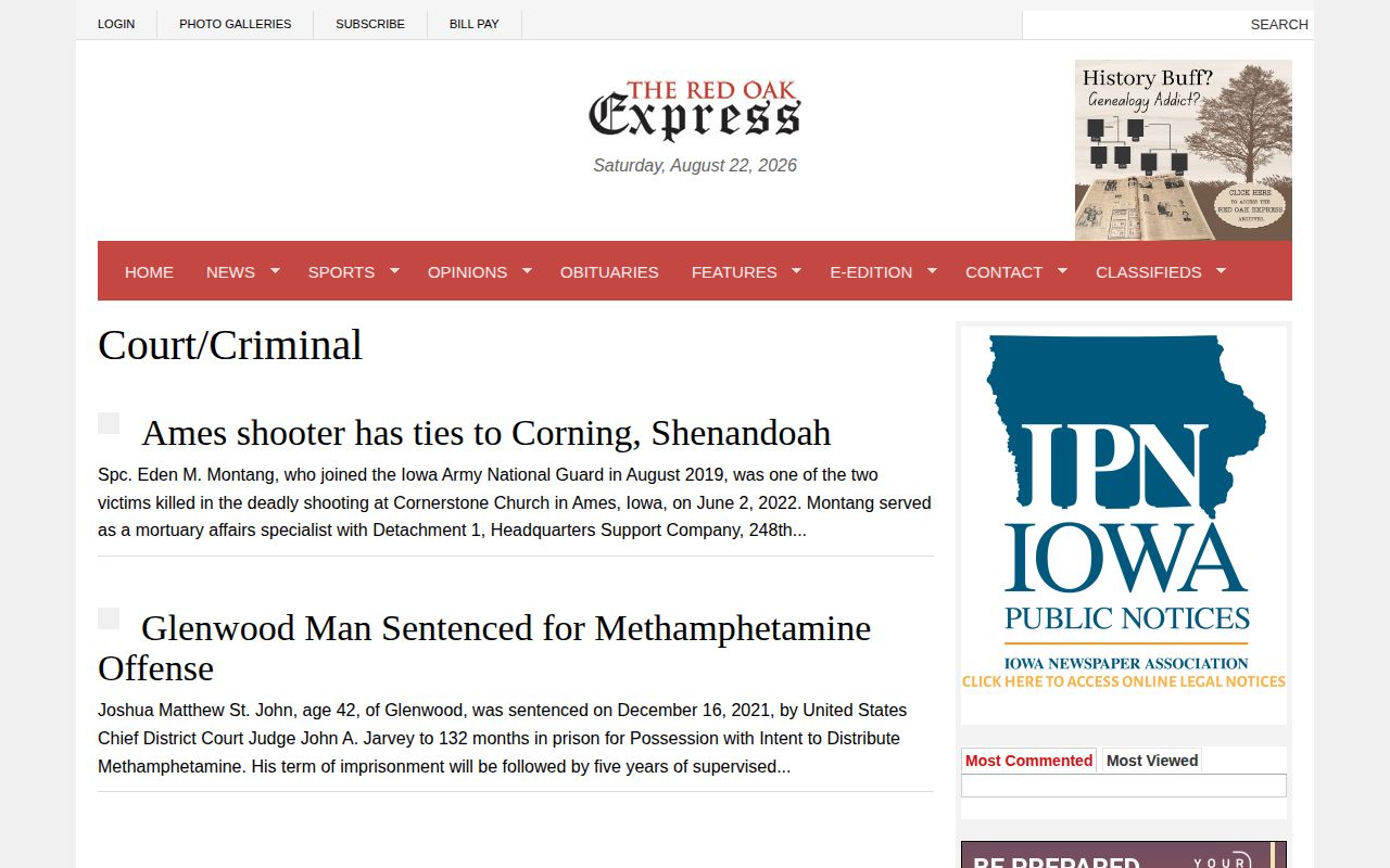 Montgomery County court and crime news in the Red Oak Express
